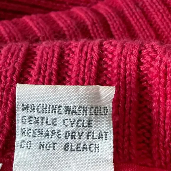 Vintage Claudia Barnes Chunky Knit V-Neck Sweater Size Large Red Gold - Picture 6 of 8